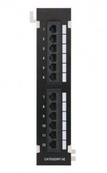 Коммутационная панель NETLAN настенная, 12 портов, Кат.5e (Класс D), 100МГц, RJ45/8P8C, 110, T568A/B, неэкранированная, черная