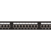Коммутационная панель NETLAN 19, 1U, 24 порта, Кат.5e (Класс D), 100МГц, RJ45/8P8C, 110/KRONE, T568A/B, экранированная, черная