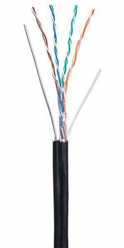 Кабель NETLAN U/UTP 4 пары, Кат.5e (Класс D), 100МГц, одножильный, BC (чистая медь), внешний, PE до -40C, с одножильным тросом, черный, 305м