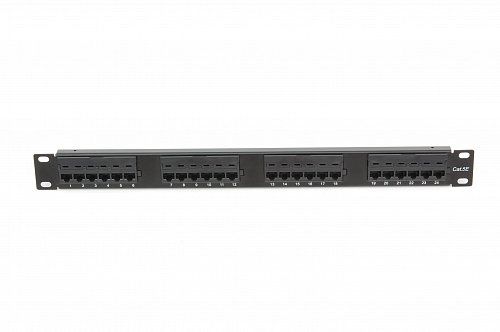 Коммутационная панель ULAN 19, 1U, 24 порта, Кат.5e (Класс D), 100МГц, RJ45/8P8C, 110/KRONE, T568A/B, неэкранированная, черная